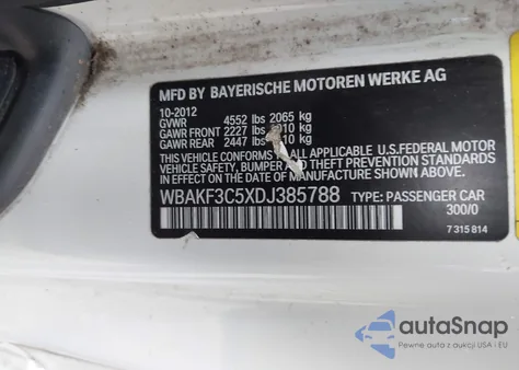 2013 BMW 328I xDrive from USA, damaged, VIN WBAKF3C5XDJ385788